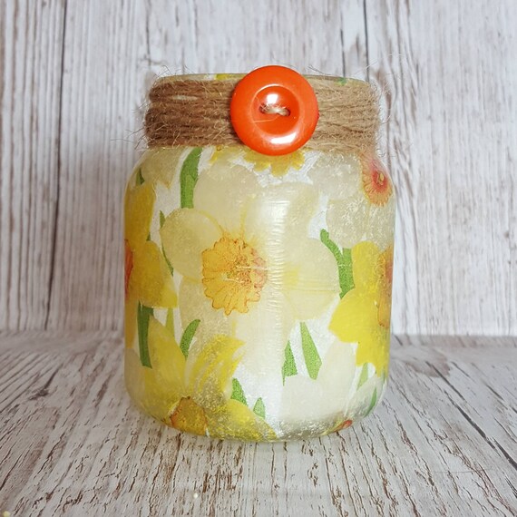 Jar Nightlight Daffodil Upcycled jar Lamp Decoupage Etsy