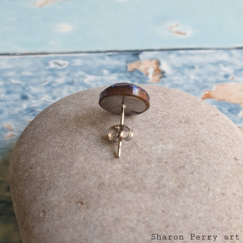 stainless steel choice of colours resin and glitter Round Stud earrings