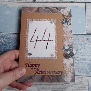 44th anniversary card, wedding anniversary, UK seller, 44 Floral hearts
