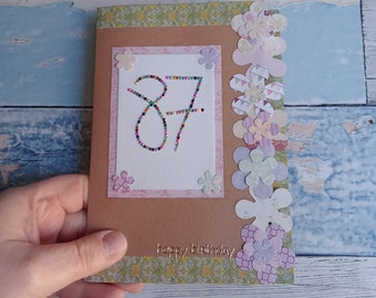 Happy 87th, birthday greeting card , blank inside, 87