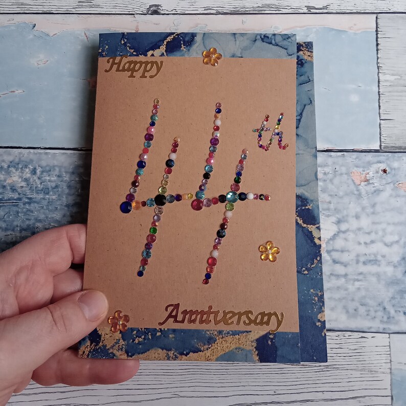 44th anniversary card, wedding anniversary, UK seller, 44 Blue boarder