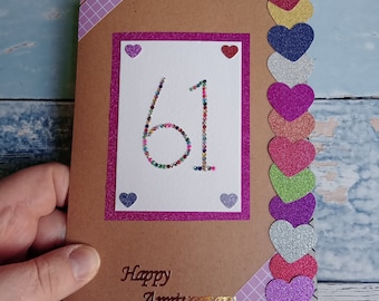 61st anniversary card, wedding anniversary, UK seller, 61