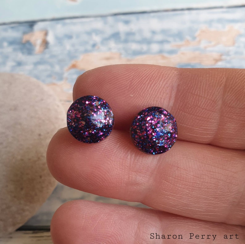 stainless steel choice of colours resin and glitter Round Stud earrings