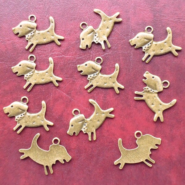 SALE, running DOG Charms x 10, antique bronze tone charm, UK Seller, reduced, was 1.60, now only 1 pound while stocks last