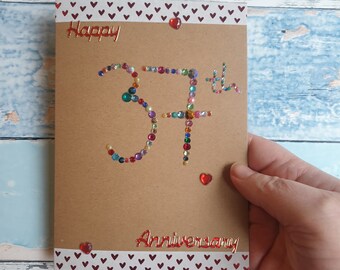 37th anniversary card, wedding anniversary, UK seller