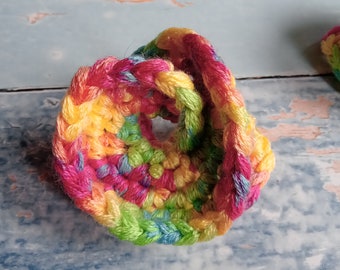 Fluorescent crochet fidget toy.