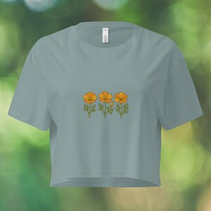 Golden Poppies Bloom Crop Top – California Flower Shirt | Wildflower Graphic Tee | Retro Nature Top | Botanical Plant Crop