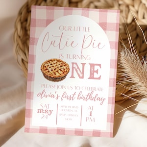 Cutie Pie First Birthday Invitation, Pie First Birthday Decor, Printable First Birthday Invite, Digital 1st Birthday Invitation Template
