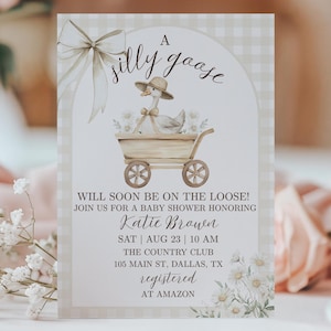 Silly Goose Baby Shower, Goose Baby Shower, Baby Sprinkle Invite, Neutral Baby Shower Invitation, Neutral Gingham Baby Shower Invite, Baby