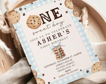 One Sweet Boy Invitation, Sweet One Birthday, Sweet One Printable Birthday Invitations, One Sweet Boy Cookie, Boy First Birthday Invite, BC1