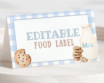 One Sweet Boy Food Labels, Boy 1st Birthday Cookie Theme Decor, Blue Gingham Editable Birthday Decor, Printable Plaid Birthday Template, CO1