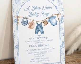 Blue Jean Baby Shower Invitation, Baby Sprinkle Invite, Denim Baby Shower, Cowboy Baby Shower, Editable Baby Shower Invitation Template