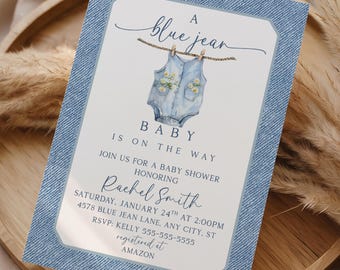 Blue Jean Baby Shower Invitation, Baby Sprinkle Invite, Denim Baby Shower, Cowboy Baby Shower, Editable Baby Shower Invitation Template