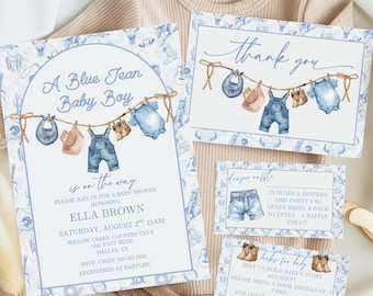 Blue Jean Baby Shower Invitation, Baby Sprinkle Invite, Denim Baby Shower, Cowboy Baby Shower, Editable Baby Shower Invitation Template