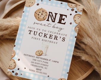 One Sweet Boy Invitation, Sweet One Birthday, Sweet One Printable Birthday Invitations, One Sweet Boy Cookie, Boy First Birthday Invite, BC1