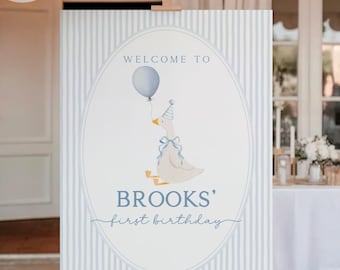 One Silly Goose Editable Welcome Sign, Printable Silly Goose Birthday Sign, Blue Birthday Party Decor, Silly Goose Birthday Boy, SG1
