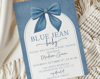 Blue Jean Baby Shower Invitation, Baby Sprinkle Invite, Denim Baby Shower, Cowboy Baby Shower, Editable Baby Shower Invitation Template