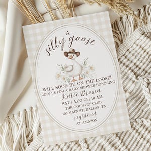 Silly Goose Baby Shower Invitation, Goose Baby Shower, Baby Sprinkle Invite, Neutral Baby Shower Invitation, Gingham Baby Shower Invite