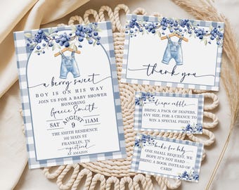 Berry Sweet Baby Shower, Berry Sweet Boy Baby Shower, Baby Shower Bundle, Digital Baby Shower Invite, Blue Gingham Baby Shower Invite, Baby