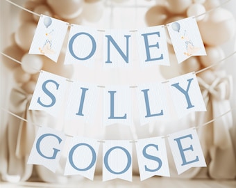 Banner de primer cumpleaños de Silly Goose, decoraciones de cumpleaños de Silly Goose, decoración azul para fiesta de cumpleaños de Silly Goose, SG1