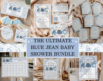 Blue Jean Baby Shower Bundle, Blue Jean Baby Shower Invitation, Denim Baby Shower, Cowboy Baby Shower, Editable Baby Shower Invite Template