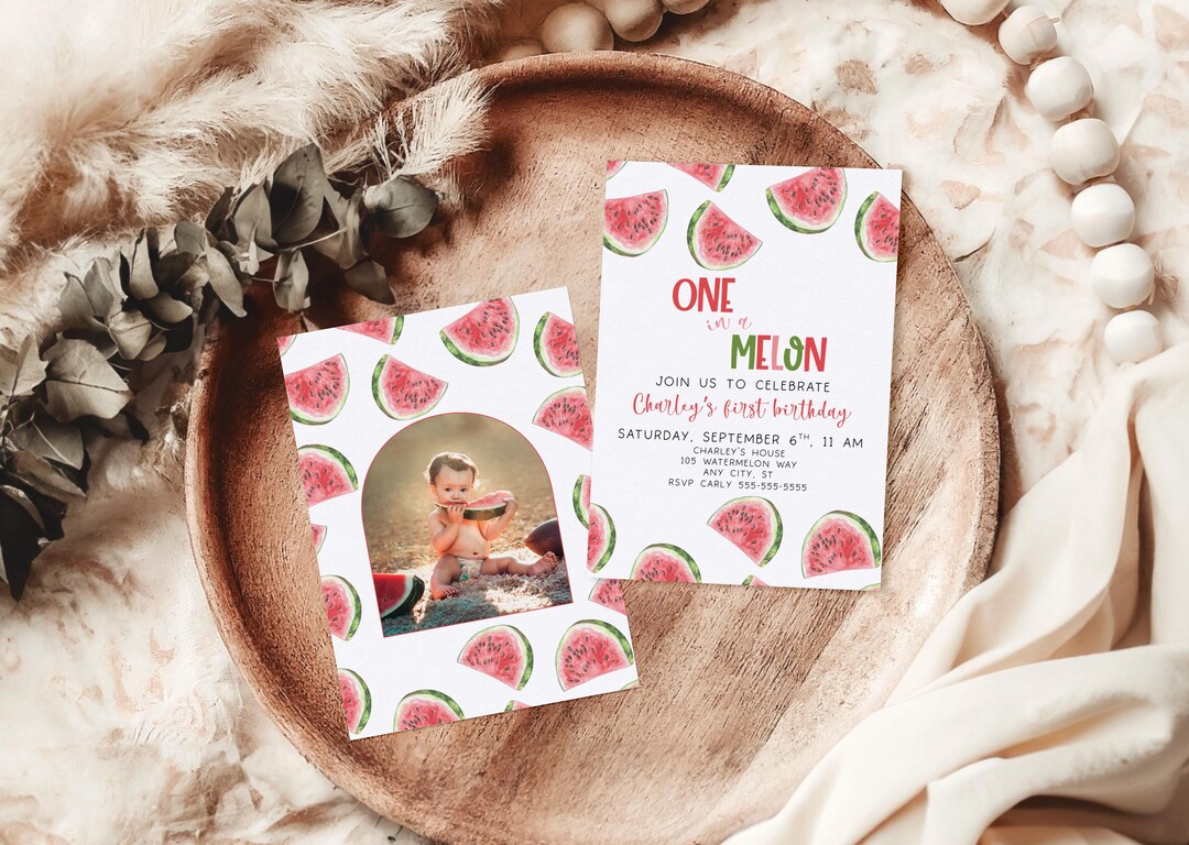 One in a Melon Birthday Invitation, Girl 1st Birthday Invite, Printable ...