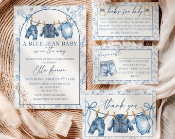 Blue Jean Baby Shower Invitation, Baby Sprinkle Invite, Denim Baby Shower, Cowboy Baby Shower, Editable Baby Shower Invitation Template