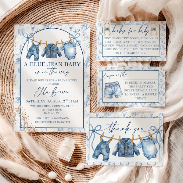 Blue Jean Baby Shower Invitation, Baby Sprinkle Invite, Denim Baby Shower, Cowboy Baby Shower, Editable Baby Shower Invitation Template