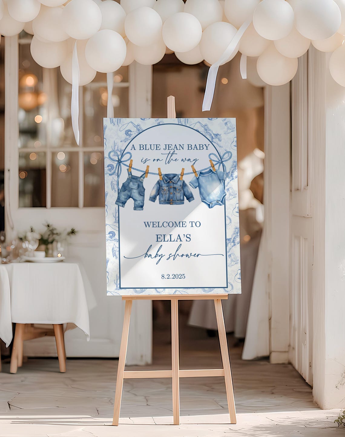 Blue Jean Baby Shower Welcome Sign, Editable Clothesline Baby Shower ...