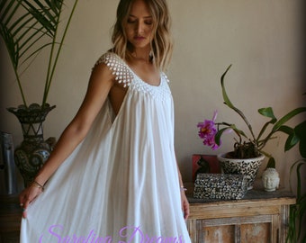 Cotton Nightgown White Cotton Sleepwear Honeymoon Cotton Lingerie Bridal Lingerie Venice  Lace Nightgown Wedding Nightgown