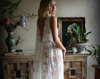 Bridal Lace Backless Nightgown Wedding Sleepwear Bridal Lingerie  Off White Lace Lingerie Lace Lingerie Honeymoon Lingerie