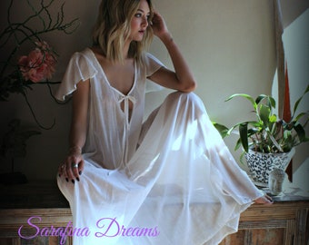 100% Cotton Nightgown Flutter Sleeve Tie Open Bodice  Lingerie Sleepwear White Nightgown Cotton Lingerie Honeymoon Cotton Sleepwear