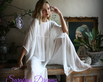 Bridal Chiffon Pajama's Bridal Sleepwear Wedding Lingerie Bridal Chiffon Lingerie Chiffon Sleepwear White Lingerie