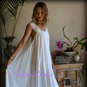 Cotton Nightgown White Cotton Sleepwear Honeymoon Cotton Lingerie Bridal Lingerie Venice  Lace Nightgown Wedding Nightgown