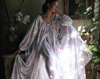 100% Cotton Robe Jane Austen Victorian Robe Cotton Sleepwear Cotton Lingerie Rose Print Cotton Bridal Lingerie Cotton Wedding Robe