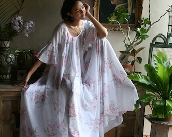 Rose Print Cotton Nightgown Jane Austen Victorian Style Sleepwear Full Swing Cotton Lingerie Honeymoon Sleepwear Cotton Sleepwear