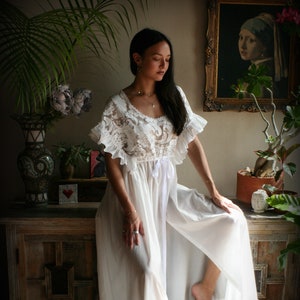 Cotton Nightgown Victorian Cotton Sleepwear Jane Austen Sleepwear Cotton Lingerie Embroidered Lace Cotton Bridal Sleepwear