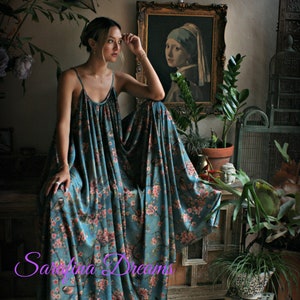 Satin Bridal Nightgown Bird Print Bohemian Chic Satin Lingerie - Etsy