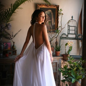 100% Cotton Nightgown Backless Halter Nightgown Full Circle Sweeping Gown. Bridal White Cotton Lingerie Wedding Sleepwear Cotton Gown