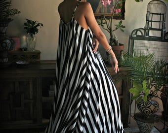 Satin Nightgown Black And White Stripe Jane Austen Full Swing Lingerie Satin Lingerie Honeymoon Cruise Sleepwear Satin Sleepwear