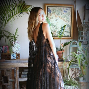 Black Lace Backless Nightgown Lace Lingerie Black Lace Sleepwear Nightgown Black Lace Nightgown Black Lace Sleepwear Lingerie