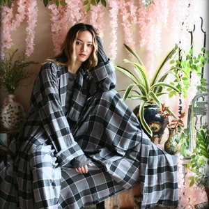 LIMITED EDITION Gray Flannel Plaid Robe Cotton Flannel Flannel Sleepwear Cotton Flannel Robe Flannel Lingerie Cotton Robe image 1