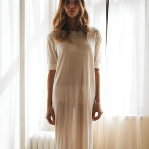 Bridal Silk Knit T Shirt Nightgown Semi Sheer Silk Honeymoon Wedding Lingerie Sleepwear Silk Blend Lingerie Nightgown