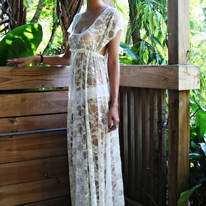 Sheer Lace Bridal Nightgown Lingerie Wedding Trousseau Ivory Lace White Lace Empire Bodice Honeymoon Sleepwear