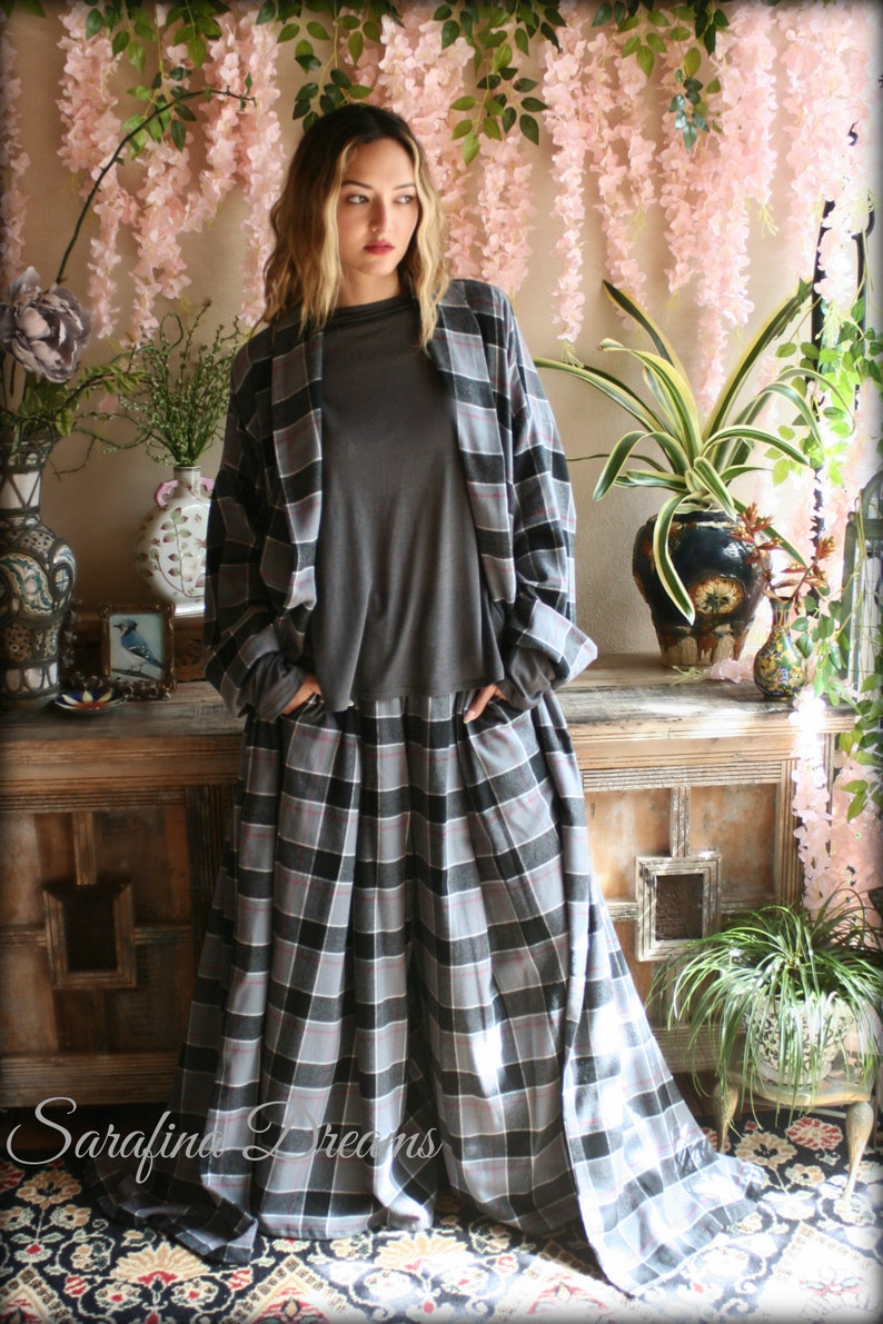 LIMITED EDITION Gray Flannel Plaid Robe Cotton Flannel Flannel Sleepwear Cotton Flannel Robe Flannel Lingerie Cotton Robe image 2