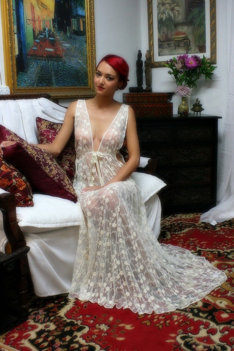 Heirloom Lace Bridal Nightgown Embroidered Ivory French