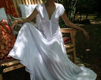 Ivory Silk Knit Nightgown: Bridal Wedding Lingerie, Keyhole Tie Front