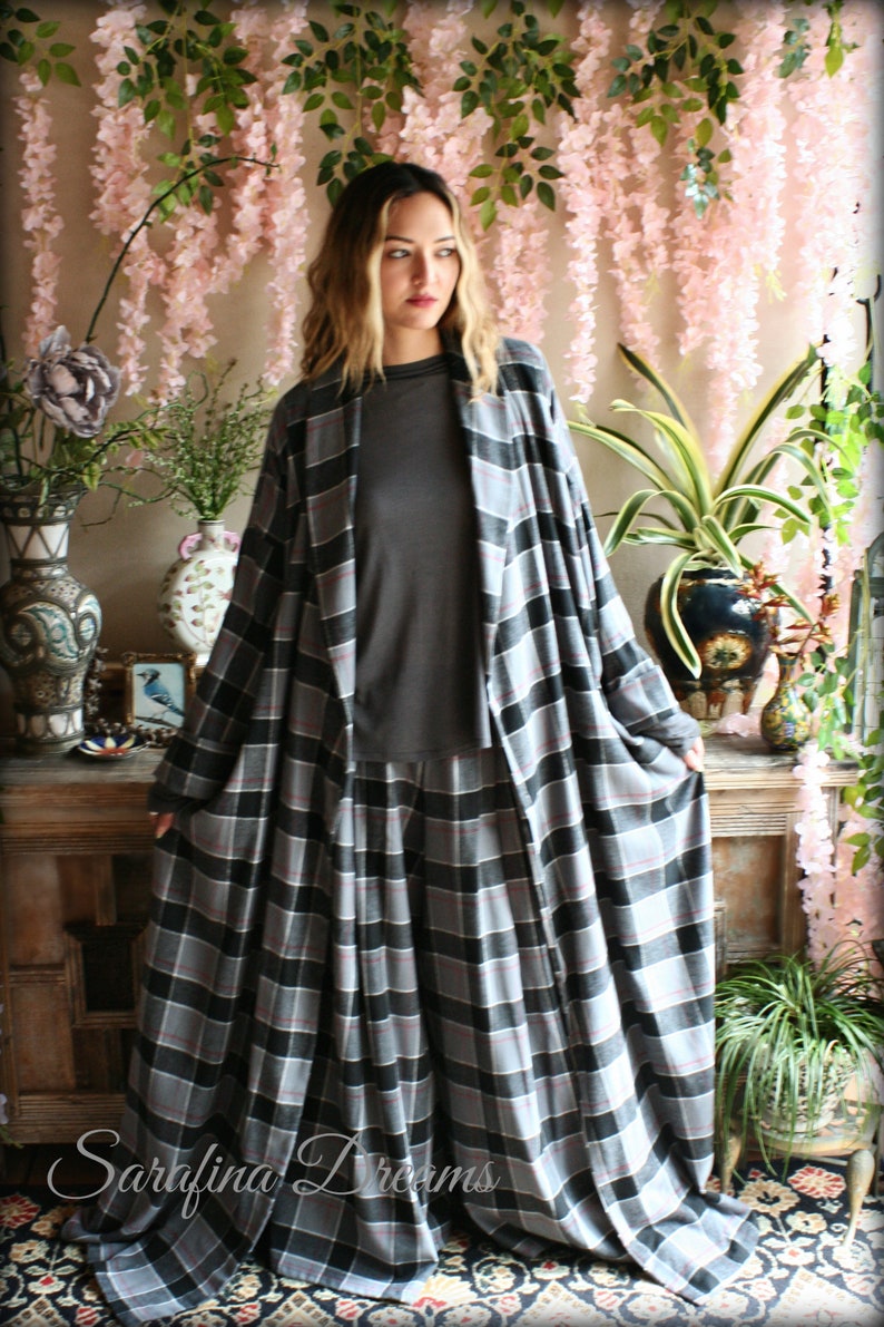 LIMITED EDITION Gray Flannel Plaid Robe Cotton Flannel Flannel Sleepwear Cotton Flannel Robe Flannel Lingerie Cotton Robe image 3