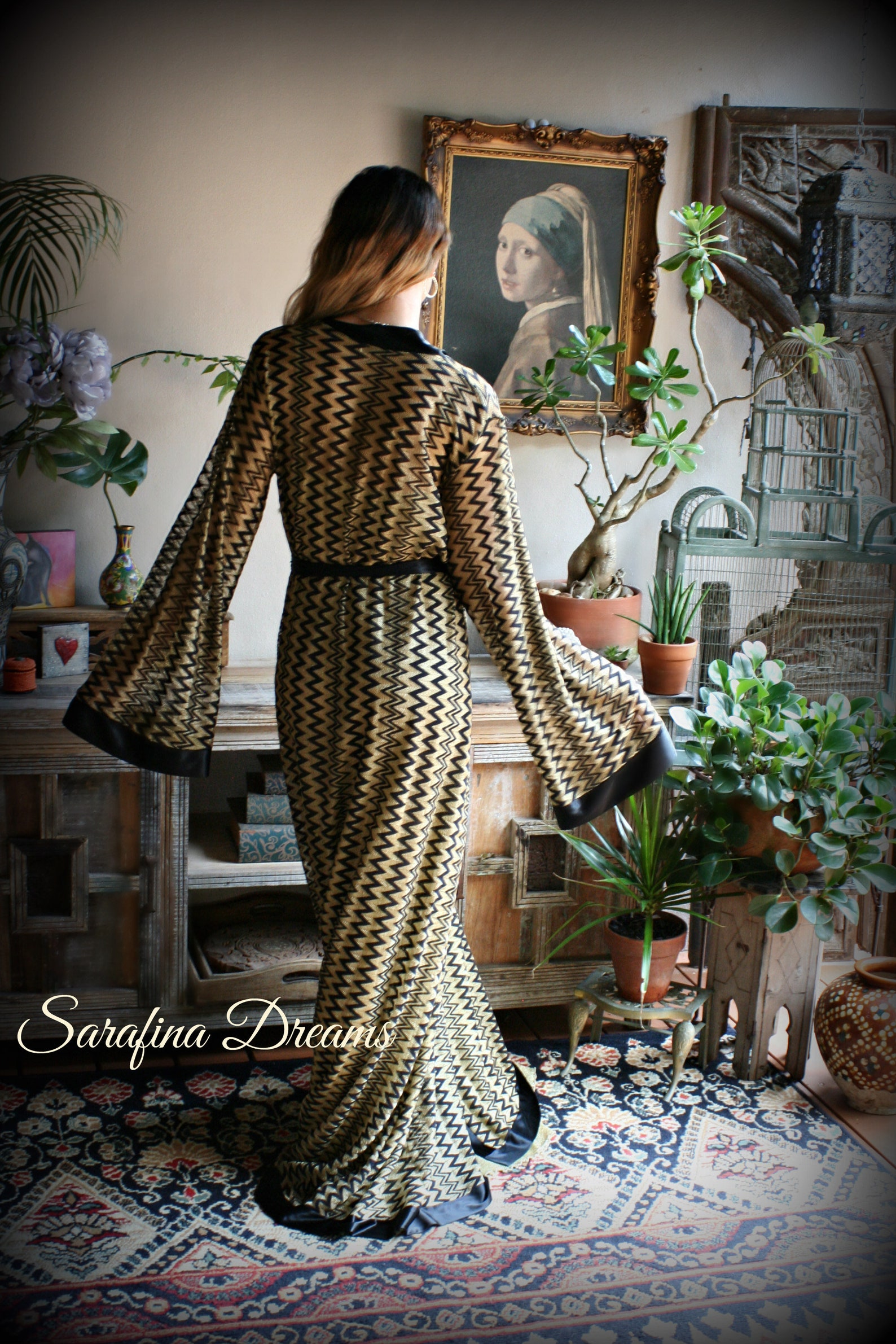 Black Gold Metallic Kimono Robe Black Satin Banded Missoni - Etsy