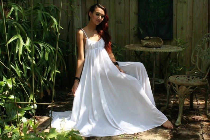 Grecian Goddess Bridal Nightgown Wedding Lingerie White Nylon Angelic Honeymoon Gown Romantic Sleepwear image 2